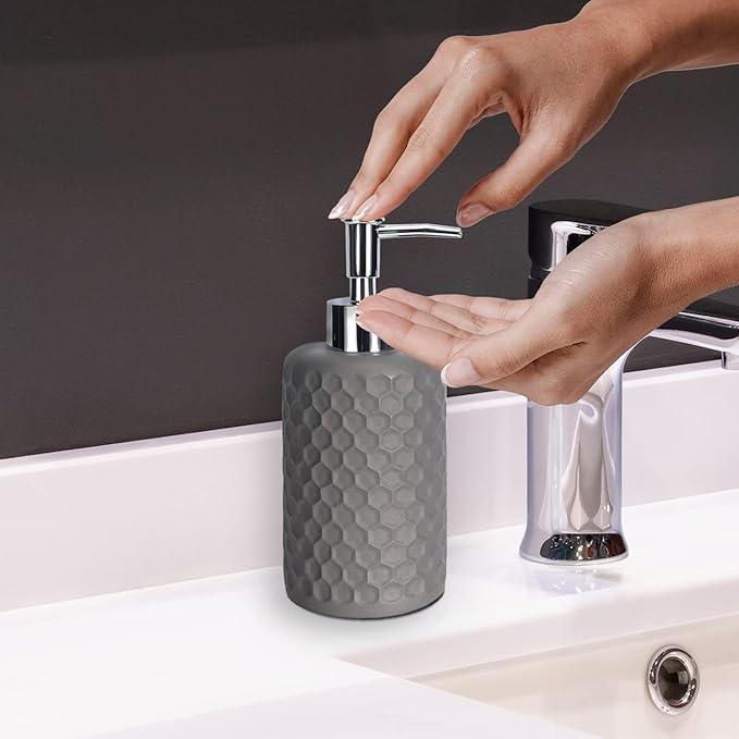 zccz Bathroom Accessory Set, 6 Piece Grey Bathroom Accessories Set with Trash Can, Toothbrush Holder, Toothbrush Cup, Soap Dispenser, Soap Dish, Toilet Brush with Holder, Trash Can, Light Gray - ModernBath