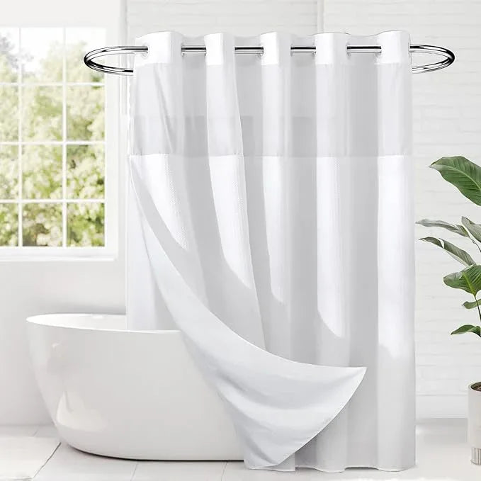 River Dream Heavyweight No Hooks Required Dotted Waffle Weave Shower Curtain with Snap in Liner，Bathroom Curtains Shower Set - 71W x 74H,Hotel Grade,Spa Like Bath Curtain,White - ModernBath