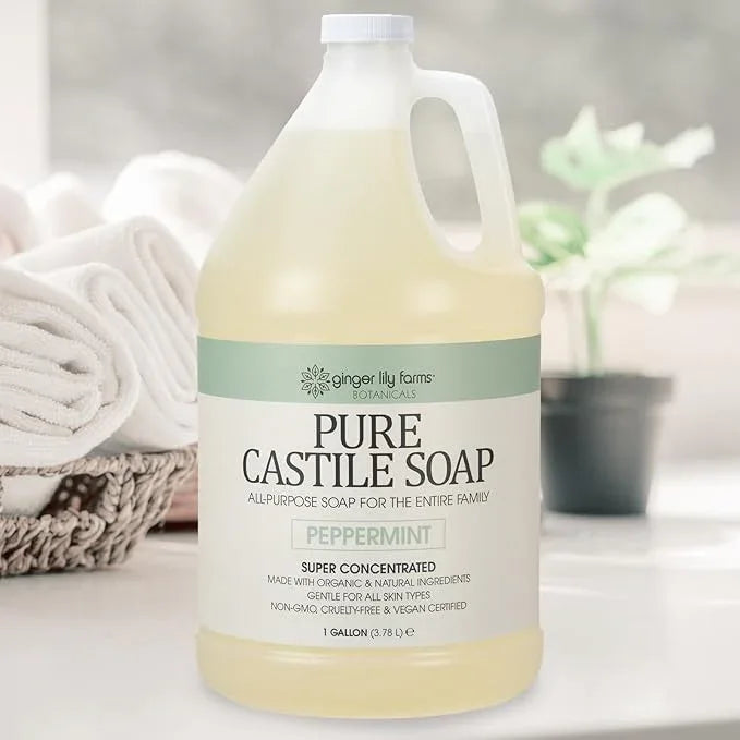 Ginger Lily Farms Botanicals Pure Castile Liquid Soap Refill, Peppermint Scent, 1 Gallon, All-Purpose Cleaner for Body, Face, Hair, Dishes, Laundry & Pets, Non-GMO, 100% Vegan & Cruelty-Free - ModernBath