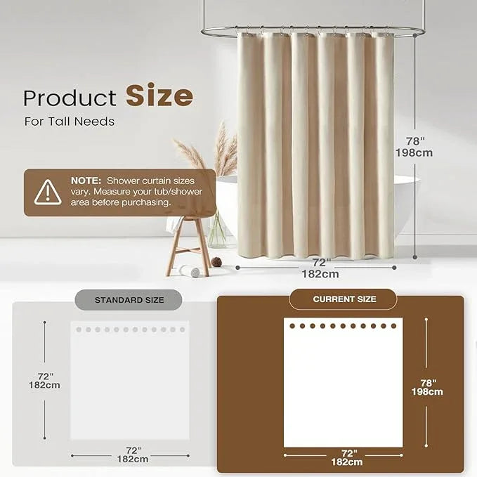BTTN 3 in 1 Shower Curtain Set - 78 Inch Long Linen Textured Polyester Shower Curtain and Clear Liner Set with Plastic Hook, Long Modern Waterproof Shower Curtain for Bathroom, Cream/Beige, 72x78 - ModernBath