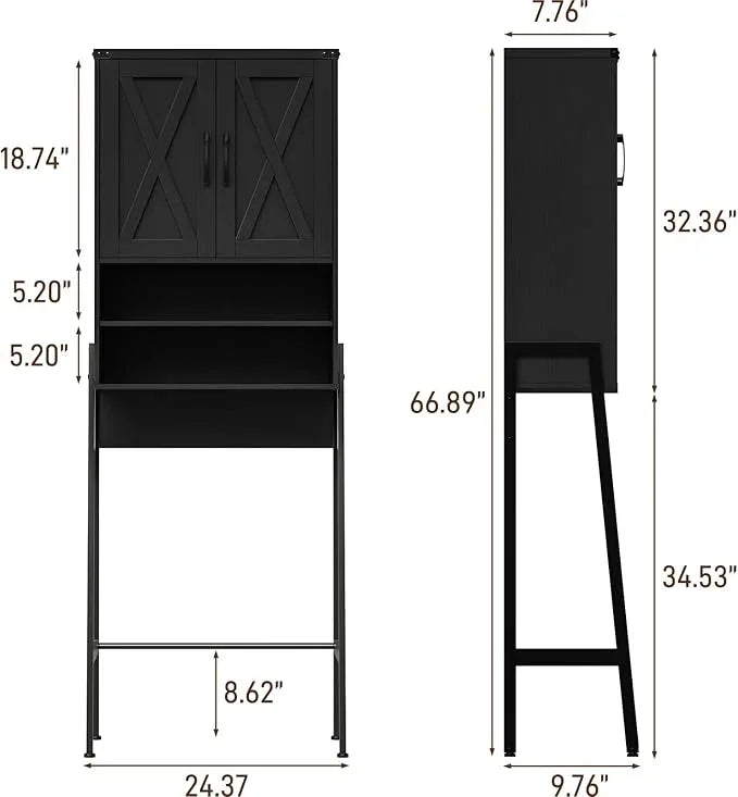 Vabches Over The Toilet Storage Cabinet, Farmhouse Over Toilet Storage Cabinet, Metal Frame with 2 Barn Doors, Home Space-Saving Toilet Rack for Bathroom, Toilet, Laundry Room,Black - ModernBath