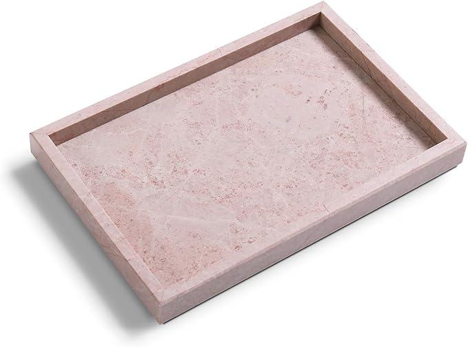 Yew & Tulip Natural Pink Marble Vanity Tray, Nature Rose Cream Marble Serving Tray for Bathroom, Kitchen, Vanity, Home Decor, Wedding etc. (12" x 8" x 1.2") - ModernBath