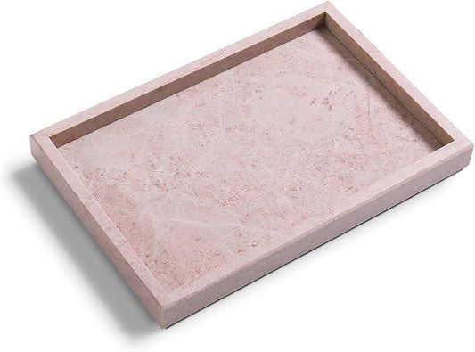 Yew & Tulip Natural Pink Marble Vanity Tray, Nature Rose Cream Marble Serving Tray for Bathroom, Kitchen, Vanity, Home Decor, Wedding etc. (12" x 8" x 1.2") - ModernBath