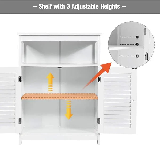 Tangkula Bathroom Floor Cabinet, Wooden Freestanding Storage Cabinet with Double Shutter Door & Adjustable Shelf, Storage Cabinet for Bathroom Living Room (White) - ModernBath