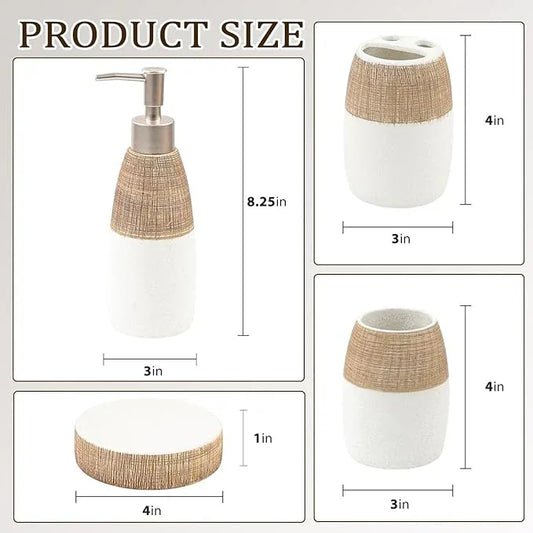 CERBIOR Bathroom Accessories Set,4 Pcs Ceramic Bathroom Decor Accessory,Includes Toothbrush Holder, Toothbrush Cup, Soap Dish for Decorative Countertop and Housewarming Gift, (Brown White) - ModernBath