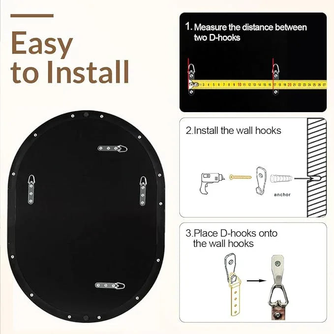 ANDY STAR 24x32'' Oval Mirror, Black Oval Mirror Pill-Shaped Design in Stainless Steel Metal Frame for Bathroom, Entryway, Living Room, Contemporary 1" Deep Wall Mount Vertical or Horizontal - ModernBath