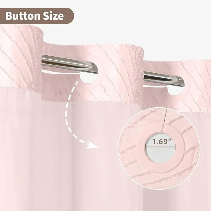 eachope stall no Hook Tufted Shower Curtain with snap in Liner Set, White Waterproof Fabric Inner Liner,Boho Style Shower Curtain with See Through top Window, Pink, 36Wx74H - ModernBath