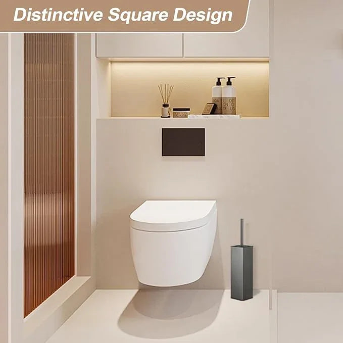 BGL Standing Toilet Brush and Holder GunGrey Aluminium Toilet Bowl Cleaner Brush and Holder for Bathroom Storage and Organization, Square Design Sturdy and Space Saving - ModernBath