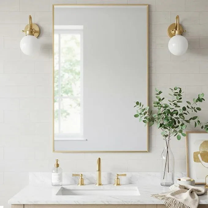 LEDLUX 26x40 Inch Gold Bathroom Mirror - Copper-Free Mirror, Aluminum Alloy Frame Vanity Rectangle Wall Mounted Modern Mirror for Bedroom/Living Room/Porch Horizontal or Vertical - ModernBath