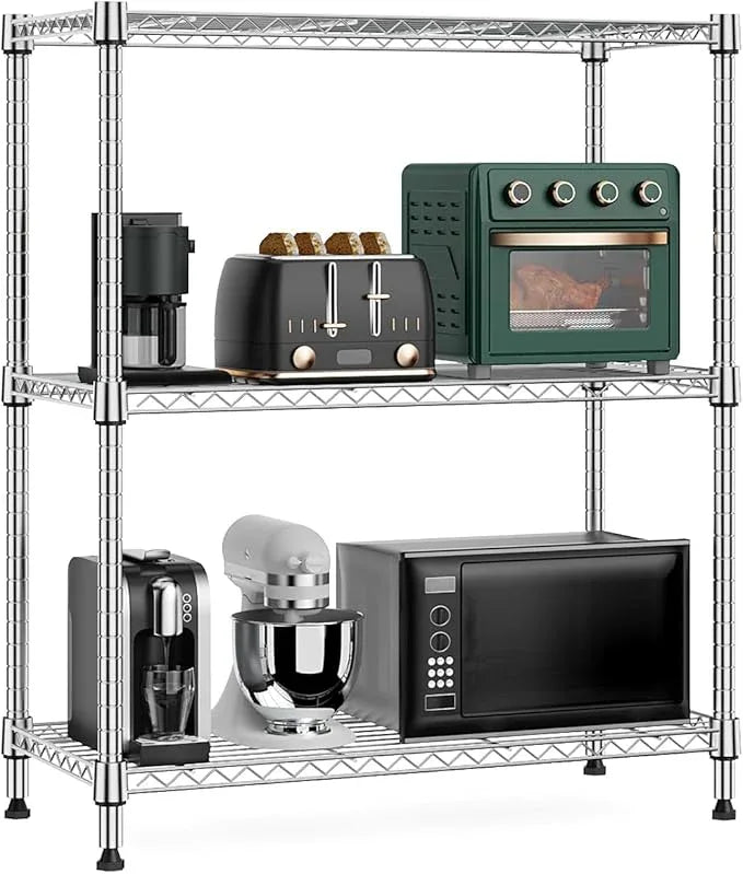750 lbs 3 Tier Storage Rack Metal Wire Shelving Unit, Storage Standing Shelf Organizer for Laundry Bathroom Kitchen Pantry Closet Garage Basement Utility Room, Chrome 13.8" D x 29.5" W x 35.5" H - ModernBath
