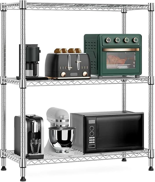 750 lbs 3 Tier Storage Rack Metal Wire Shelving Unit, Storage Standing Shelf Organizer for Laundry Bathroom Kitchen Pantry Closet Garage Basement Utility Room, Chrome 13.8" D x 29.5" W x 35.5" H - ModernBath