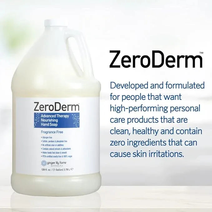 Ginger Lily Farms Botanicals ZeroDerm Advanced Therapy Nourishing Liquid Hand Soap Refill 100% Vegan Cruelty-Free Fragrance-Free, Unscented, 128 Fl Oz - ModernBath