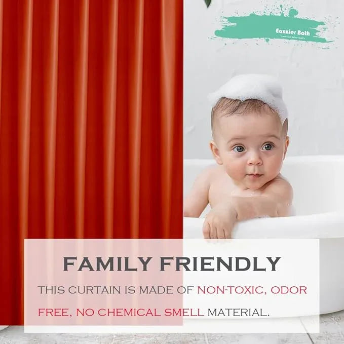 Eazzier Bath Tangerine Plastic Shower Curtain Or Liner, 72x72 Inch Lightweight Red Plastic Bathroom Shower Showroom Inner Curtain with Rustproof Metal Grommet Holes and Weighted Magnets - ModernBath