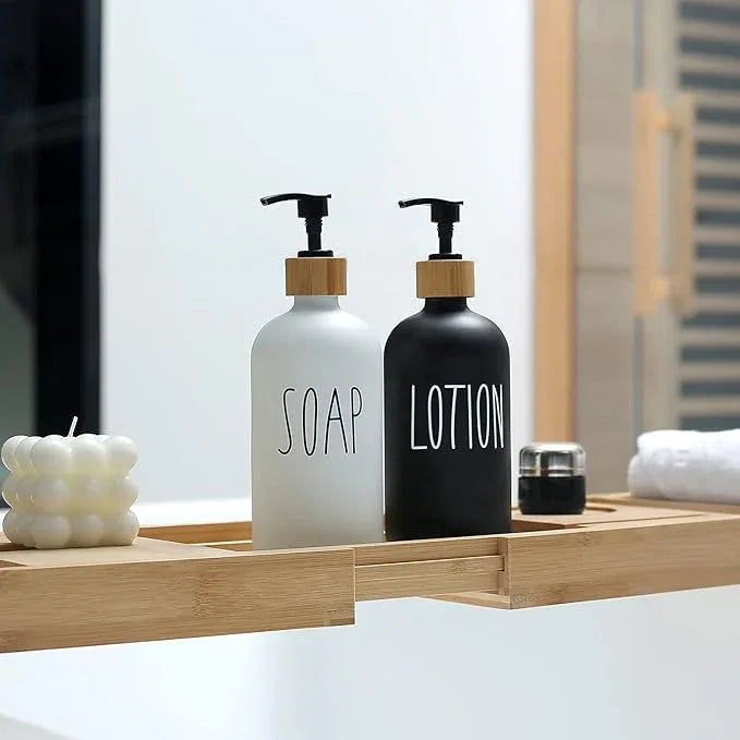 MOMEEMO Soap Dispenser Bathroom Set with Hand and Lotion Dispenser, Suitable for Bathroom Decor. (Black & White) - ModernBath