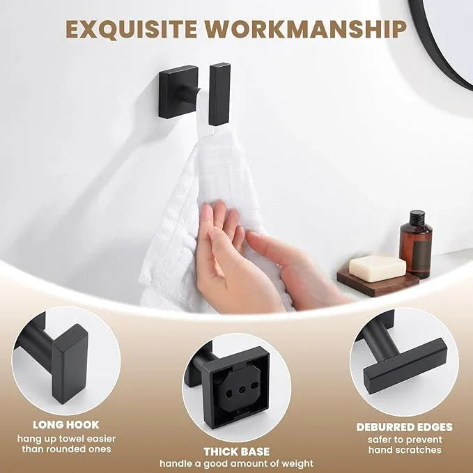 Suyar Bathroom Towel Hook, Stainless Steel Bath Robe Holder, Hand Towel Hanger Wall Mounted, Matte Black - ModernBath