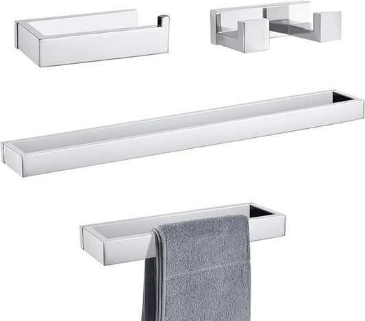 Lairuier Bath Towel Bar Set, Polished Chrome 4-Piece Bathroom Hardware Set Including Towel Bar, Towel Holder, Toilet Paper Holder, Towel Hook. Stainless Steel Bathroom Hardware Accessory - ModernBath