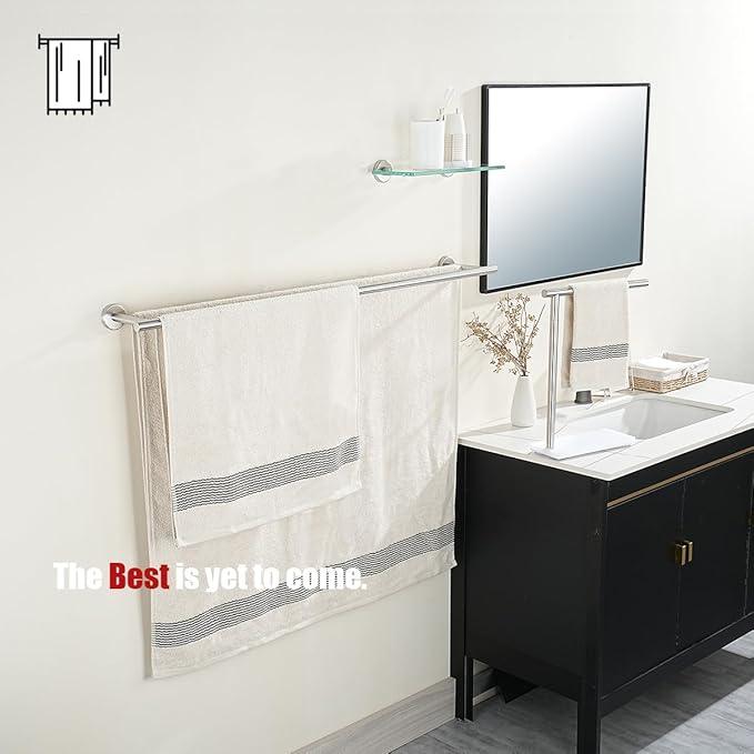 JQK Double Bath Towel Bar, 39 Inch 304 Stainless Steel Thicken 1mm Towel Rack for Bathroom, Bath Towel Holder Brushed Wall Mount, Useable Length 36 Inch, TB100L36-BN - ModernBath