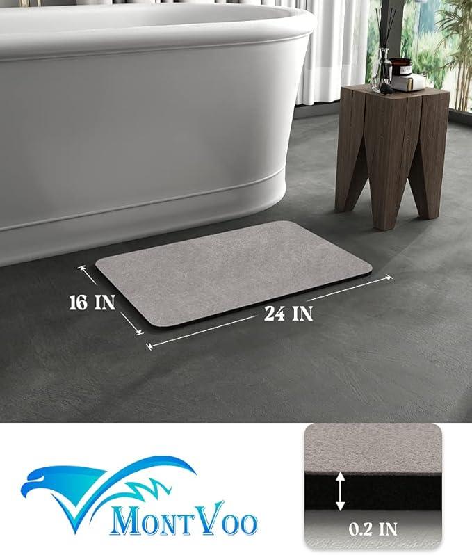 MontVoo -Bath Mat-Rubber Backing Non SlipThin Bathroom Rugs Fit Under Door- Quick Dry Absorbent Faux Suede Surface Grey Bathroom Floor Mats-Shower Rug for in Front of Bathtub Shower Gray 16x24 - ModernBath