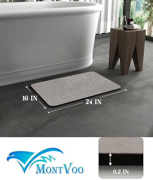 MontVoo -Bath Mat-Rubber Backing Non SlipThin Bathroom Rugs Fit Under Door- Quick Dry Absorbent Faux Suede Surface Grey Bathroom Floor Mats-Shower Rug for in Front of Bathtub Shower Gray 16x24 - ModernBath