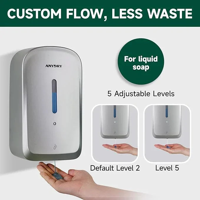 anydry Commercial Automatic Soap Dispenser Large 34oz/1000ml Capacity Wall-Mounted Touchless Liquid Dispenser for High-Traffic Restrooms, Offices, Hospitals Model AD1220S Silver - ModernBath