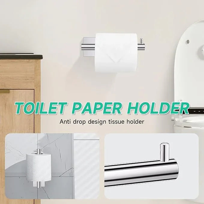 Polished Chrome Bathroom Hardware Accessories Towel Bar Set, 10 Pieces Bathroom Towel Bar Holder Set, 23.6 Inch Stainless Steel Toilet Paper Holder Towel Racks for Bathroom Wall Mounted - ModernBath
