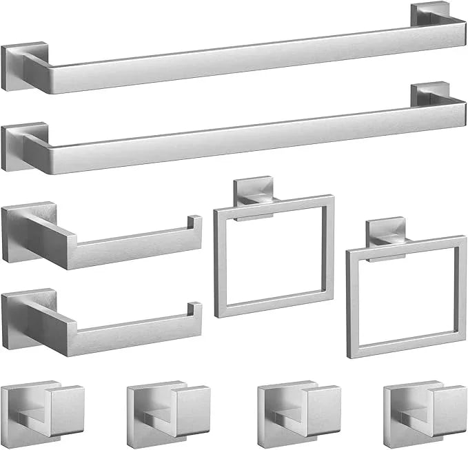 10-Pieces Brushed Nickel Bathroom Accessories Set, 23.6 Inch Bath Towel Bar Set, Stainless Steel Bathroom Hardware Set, Towel Racks for Bathroom Wall Mounted. - ModernBath