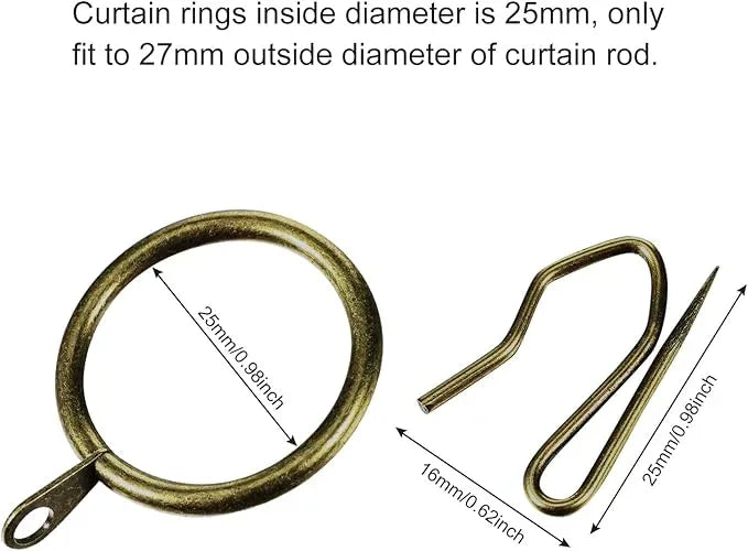 Hotop 30 Pcs Metal Drapery Curtain Rings 0.98/1.26/1.65 inch Interior Diameter and 30 Pcs Hanging Curtain Drapery Pin Hooks for Window Door Shower(Oil-Rubbed Bronze,25mm) - ModernBath