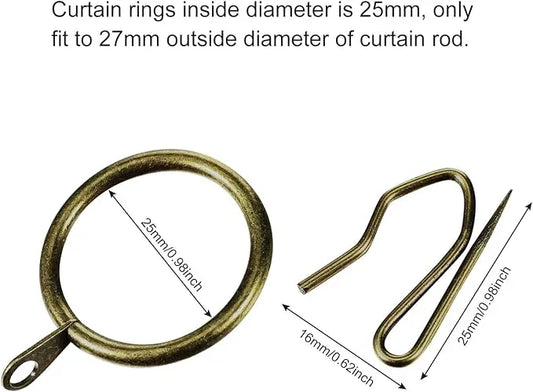 Hotop 30 Pcs Metal Drapery Curtain Rings 0.98/1.26/1.65 inch Interior Diameter and 30 Pcs Hanging Curtain Drapery Pin Hooks for Window Door Shower(Oil-Rubbed Bronze,25mm) - ModernBath