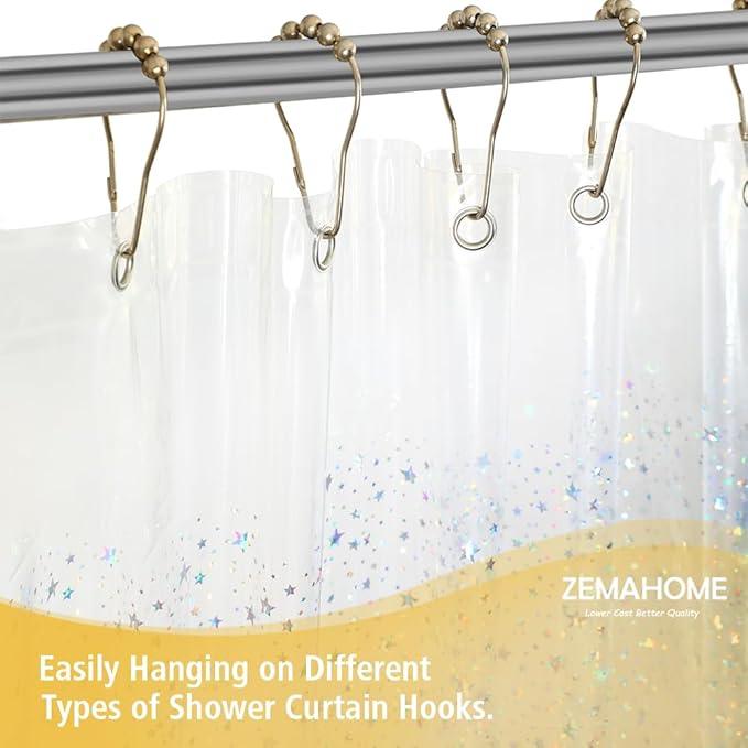 ZEMAHOME Holographic Thin 3D EVA Shower Curtain Liner Glitter Star, 72x72 Premium Light Weight Clear Plastic Bathroom Shower Curtain with Rustproof Metal Grommets for Shower Stall, Bathtubs(No Hooks) - ModernBath
