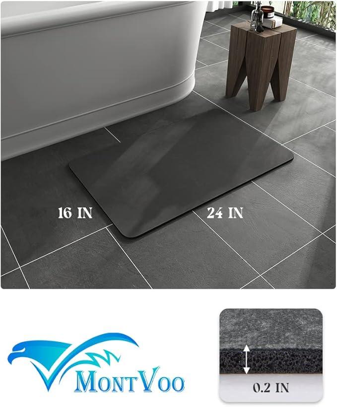 MontVoo -Bath Mat Rug-Rubber Backing Non Slip Quick Dry Absorbent Thin Bathroom Rugs Fit Under Door-Faux Suede Surface Bathroom Floor Mats-Shower Rug for in Front of Bathtub Shower Dark Grey 16"x24" - ModernBath