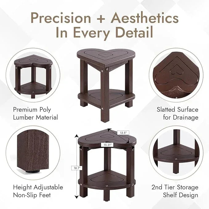 UHA Corner Shower Stool for Inside Shower - Waterproof Corner Shower Bench, HDPE Plastic Bathroom Bench, Adjustable Height Corner Chair for Shaving Legs,Storage Shelf,Non-Slip Feet， Coffee - ModernBath