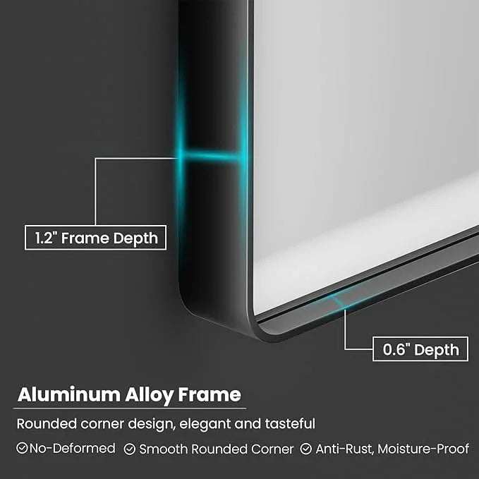 JISOSO Black Bathroom Mirror 55X36 Inch, Black Metal Framed Mirror for Wall, Rounded Rectangle Matte Bathroom Vanity Mirror with Tempered Glass, Anti-Rust, Horizontal/Vertical - ModernBath