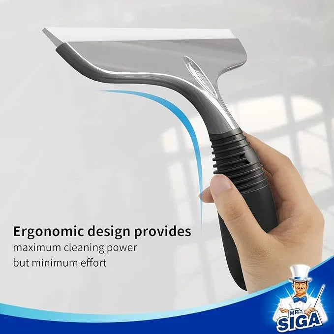 MR.SIGA Multi-Purpose Silicon Squeegee for Window, Glass, Shower Door, Car Windshield, Heavy Duty Window Scrubber, Includes Suction Hook, 10 inch, Gray & Black, 1 Pack - ModernBath