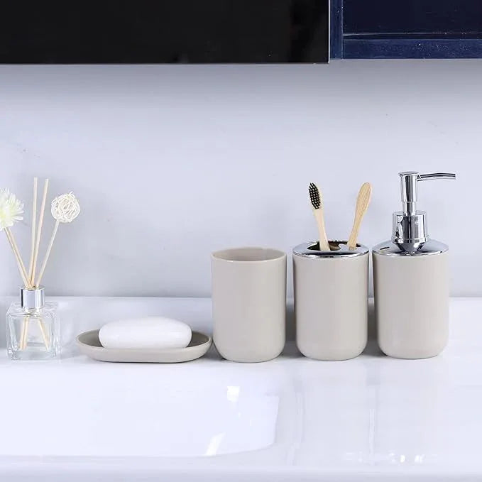 IMAVO Bathroom Accessories Set,Bathroom Set,7 Pieces Bathroom Accessory Set,Tray,Toilet Brush,Trash Can for Bathroom Décor and Housewarming Gifts - ModernBath