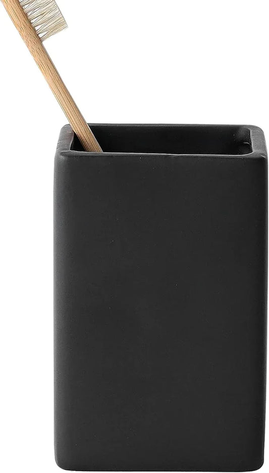 Ceramic Black Square Toothbrush Holder for Bathrooms - 1 Cup Square Toothbrush Toothpaste Holders, Bathroom Tumbler Cup Reusable Toothbrush Mouthwash Cup, Bathroom Counter Organizer. - ModernBath