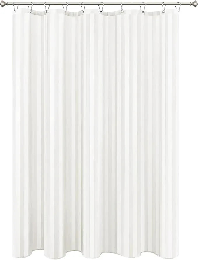 Biscaynebay Fabric Shower Curtain or Liner 72" by 72", Ivory Water Repellent Damask Stripes Bathroom Curtains Machine Washable - ModernBath