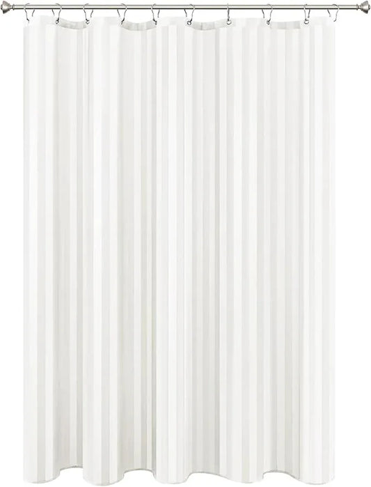 Biscaynebay Fabric Shower Curtain or Liner 72" by 72", Ivory Water Repellent Damask Stripes Bathroom Curtains Machine Washable - ModernBath