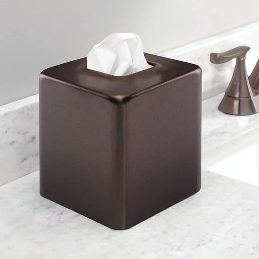 mDesign Steel Facial Tissue Box Cover/Holder for Bathroom Vanity Countertops - Bronze - ModernBath