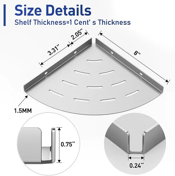 2 Pack Corner Shower Shelves Load Capacity 40 lbs 304 Stainless Steel Shower Corner Shelf Will not Rust 8in Shower Shelf for Inside Shower Brushed Nickel Drilling Installation - ModernBath