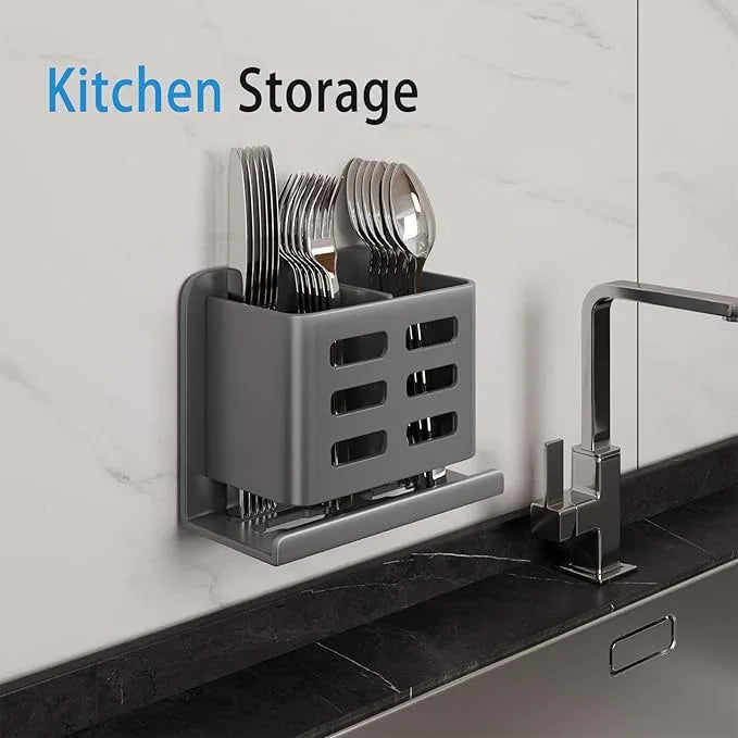 YESENT Grey Wall-Mounted Toothbrush Holder, Aluminum Material Shower Shaver Storage Rack, No Drilling Required, Removable Toothpaste Storage Rack - ModernBath