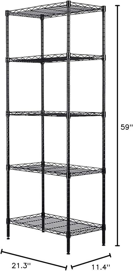 BNSPLY 5 Tier Wire Shelving Unit, Adjustable Wire Rack Shelving, Changeable Metal Wire Storage Shelves for Kitchen, Laundry, Bathroom, Balcony, Pantry (11.4" D x 21.3" W x 59" H, Black) - ModernBath