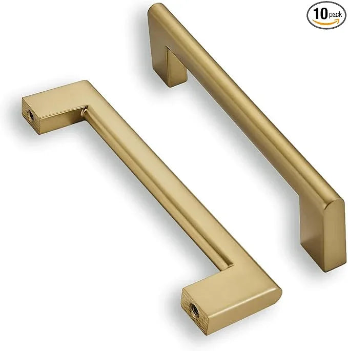khtumeware 3 Inch Hole Center 10 Pack,Brushed Brass Cabinet Pulls Heavy Duty Solid Brushed Gold Kitchen Drawer Handle Antique Cabinet Hardware for Bathroom, Drawer, Cabinet - ModernBath
