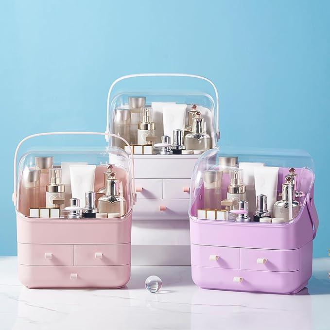 Large Makeup Organizer w Drawers Beauty Organizer Makeup Box Holder Vanity Organization Desk Countertop MakeUp Organizers Bathroom Counter Organizer Skincare Cosmetic Case Stand Dustproof Lid Gift - ModernBath