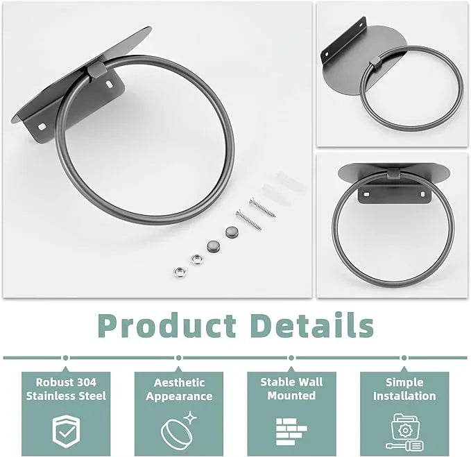 APLusee Gunmetal Gray Towel Ring with Shelf, 304 Stainless Steel Bathroom Towel Holder, Wall Mounted Swivel Loop for Kitchen Shower, Rustproof & Easy to Install - ModernBath