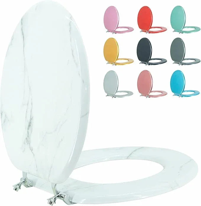 BLOFDE Round Toilet Seat Wood Toilet Seat Prevent Shifting with Zinc Alloy Hinges American Standard Size Toilet Seat Easy to Install also Easy to Clean(Round,Marble) - ModernBath