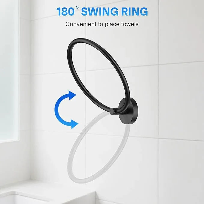 Hand Towel Holder Screw-in Matte Black Towel Ring for Bathroom Wall Stainless Steel Round Towel Hanger for Bathroom Hardware Accessories - ModernBath