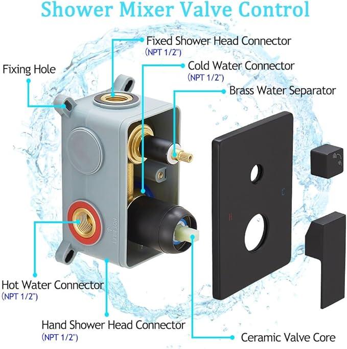 annazom Shower Faucet Set Rain Shower System Matte Black with High Pressure 10-Inch Shower Head Handheld Square Shower Head Bathroom Luxury Rain Shower Faucet Shower Complete Combo Kit Wall Mounted - ModernBath