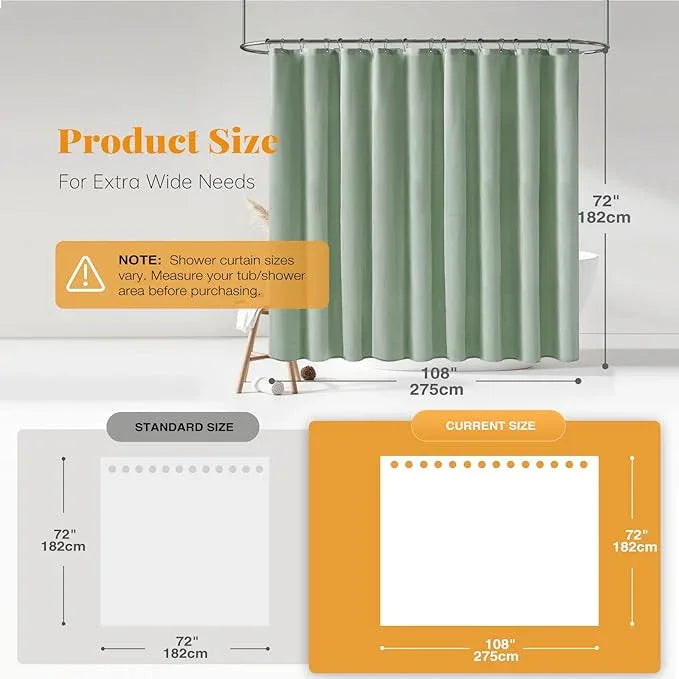 BTTN Extra Wide Shower Curtain - 108x72 Inch Linen Textured Waterproof Fabric Shower Curtain Set with 18 Plastic Hooks, Large Modern Decorative Shower Curtains for Bathroom and Bathtub - SageGreen - ModernBath