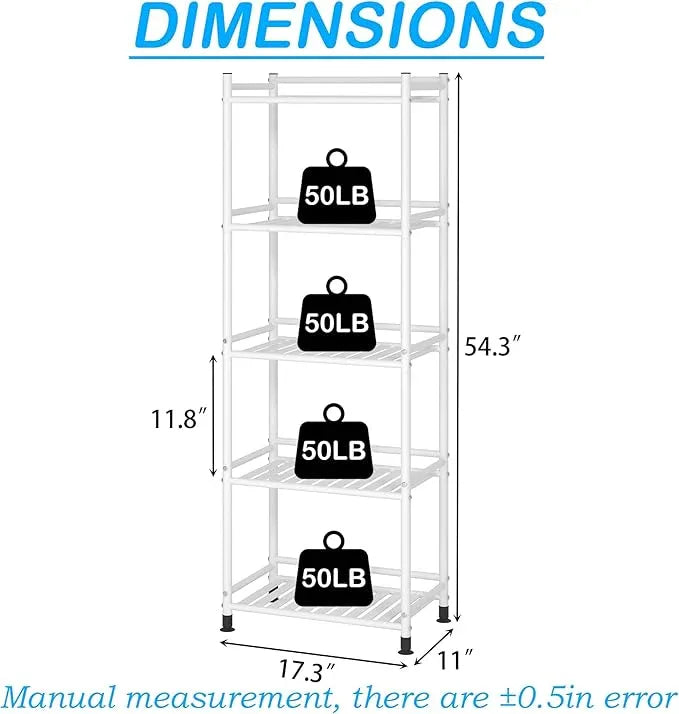 5 Tier Bathroom Storage Open Shelf Unit, Free-Standing Metal Corner Rack Shelving for Kitchen, Living Room, Hallway (White, Wider 5 Tier) - ModernBath