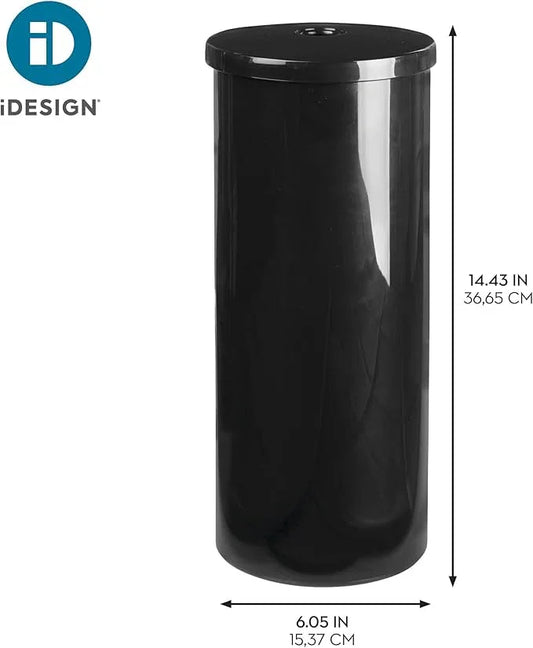 iDesign Freestanding Toilet Paper Canister with Lid for 3 Extra Rolls, Black, Made in USA - ModernBath